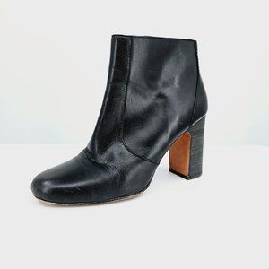 Madewell The Sutton Boot Ankle Booties 8 Black Leather Side Zip Almond Heeled